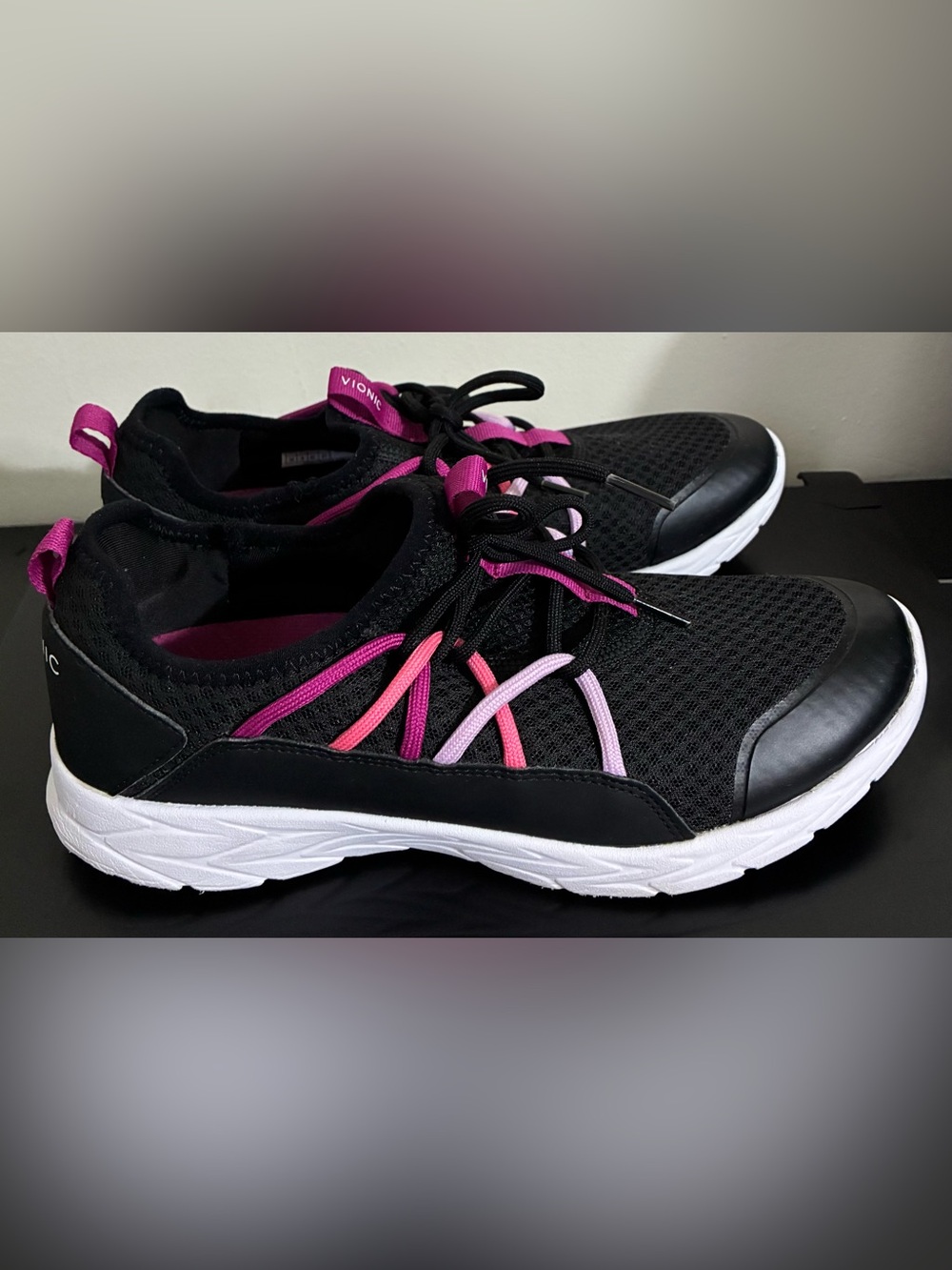 Vionic Black Athletic Sneakers with Pink and Light Pink Accents